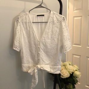 A & F women’s embroidered eyelet Blouse, white XS